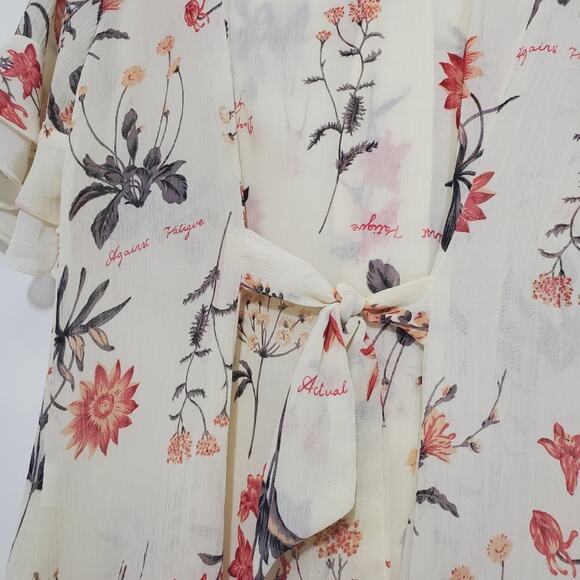 SXC | Floral Ruffle Button and Tie Front Blouse Lagenlook - Picture 7 of 9